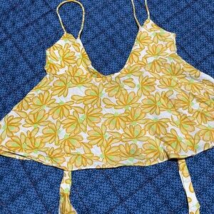 Zara Yellow and Green Floral Strap Top